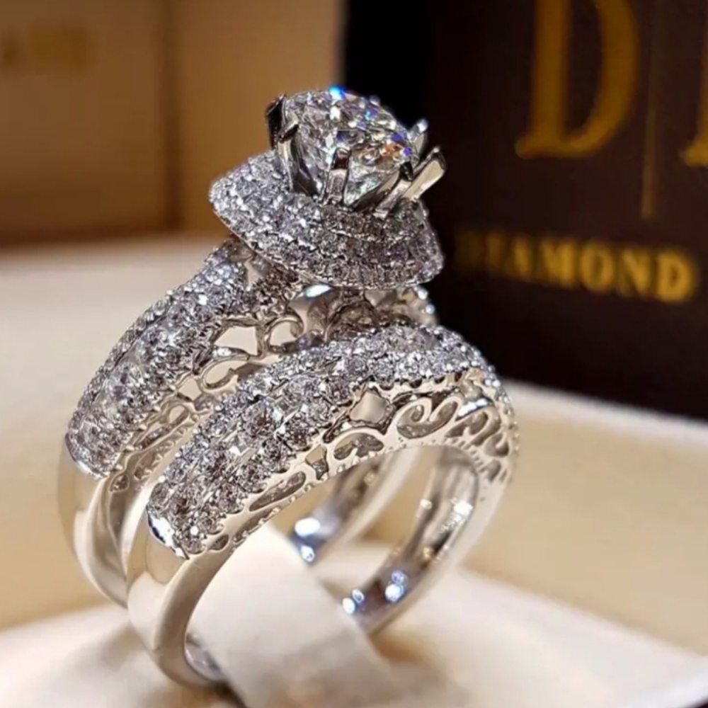 New Size 9 Large Cubic Zirconia Ring Set For Your Queen